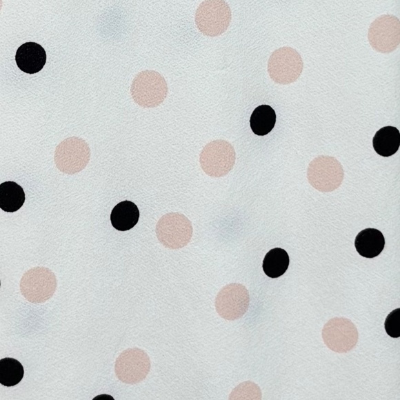 Adrianna Papell Off White with Black/Pink Polka Dots Long Sleeve Pullover Blouse - Picture 7 of 10